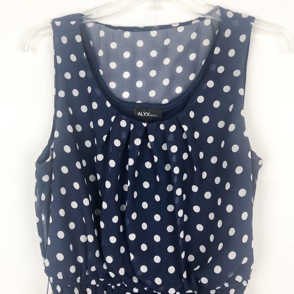 Alyx Sleeveless Polka Dot Blue A Line Dress Size 10 - Picture 3 of 12